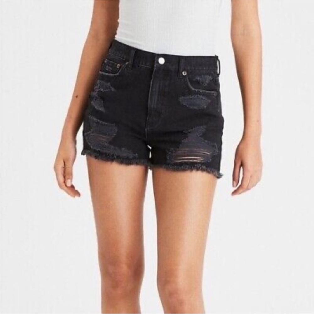 American Eagle Outfitters Black Distressed Mom Shorts